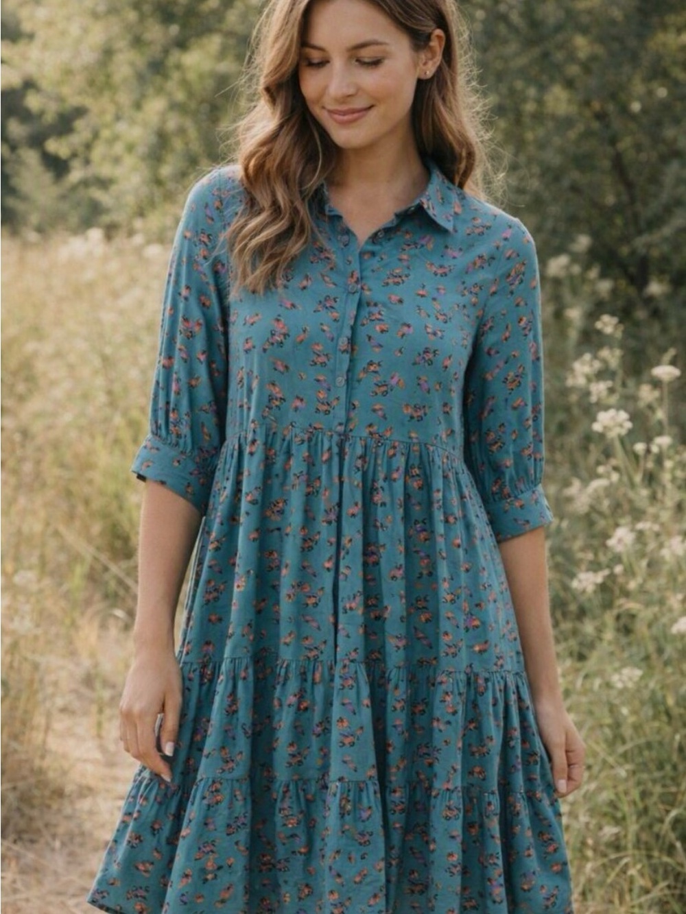 NATURAL LIFE Teal Floral Dress